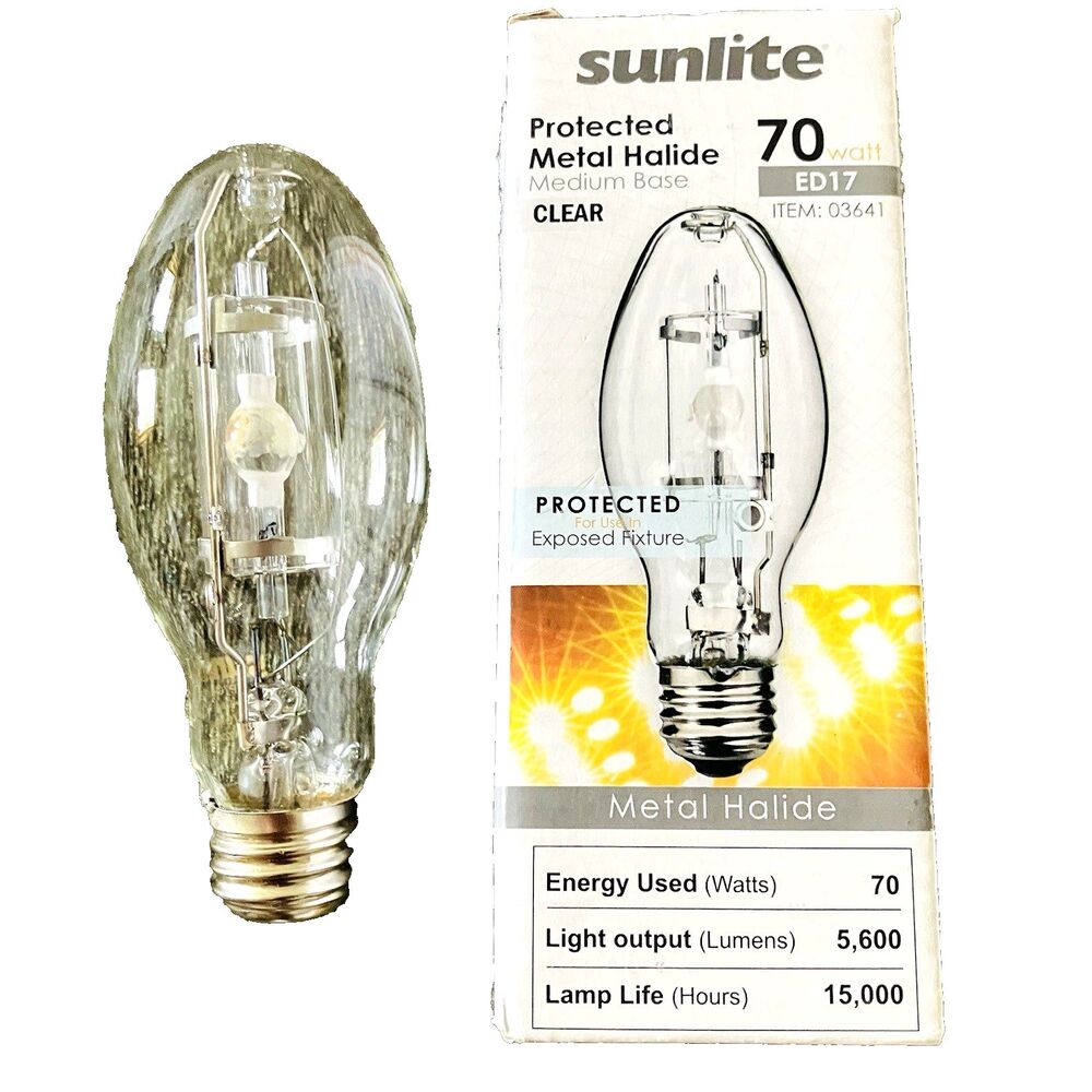 Sunlite Light Bulb ED17 Protected Metal Halide Clear 70 Watt Medium Base Exposed